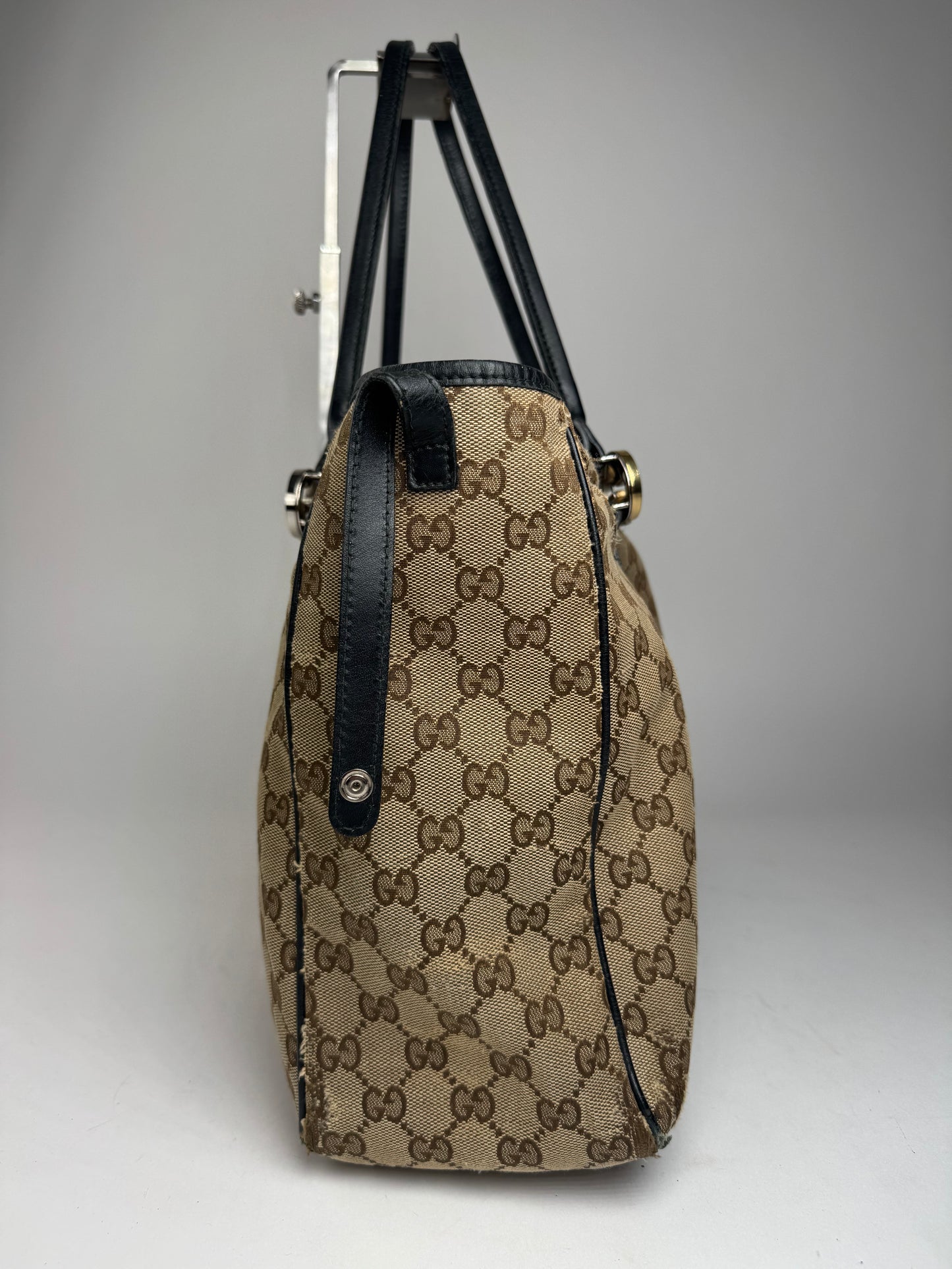 Vintage Gucci Monogram Tote Bag Beige Brown Black