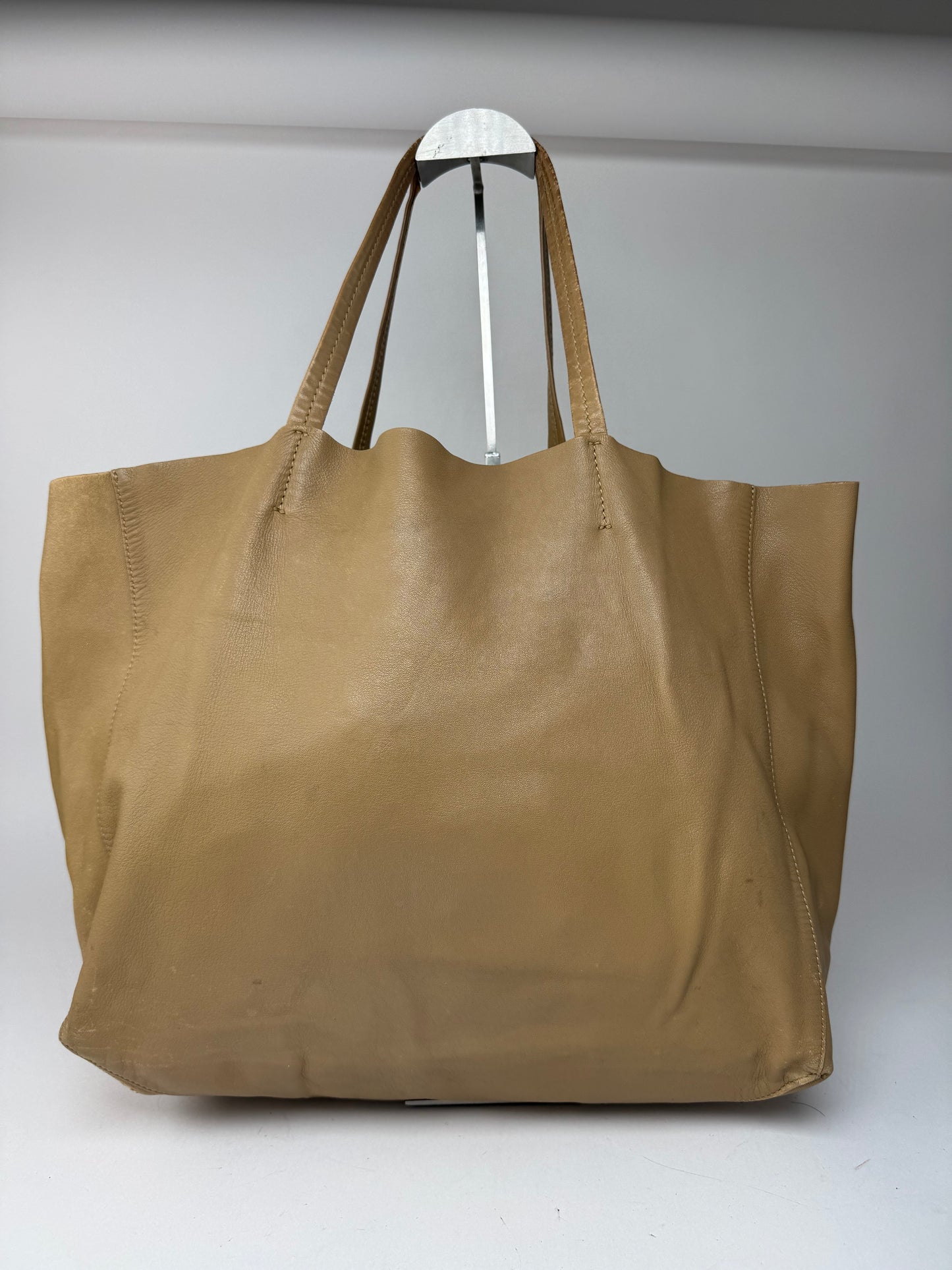 Grand sac fourre-tout vintage en cuir camel Céline Paris