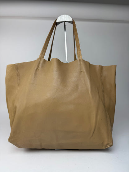 Grand sac fourre-tout vintage en cuir camel Céline Paris