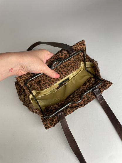 Vintage Bottega Veneta Leopard Polyester Handbag Brown