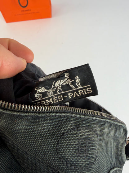 Vintage Hermès Canvas Cosmetic Pouch Black Silver
