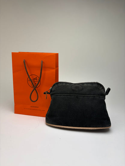 Vintage Hermès Canvas Cosmetic Pouch Black Silver