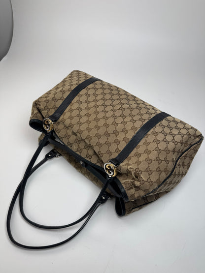 Vintage Gucci Monogram Tote Bag Beige Brown Black