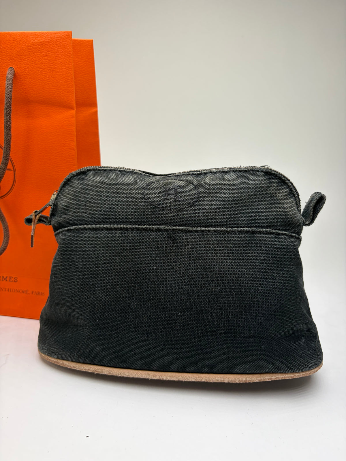 Vintage Hermès Canvas Cosmetic Pouch Black Silver