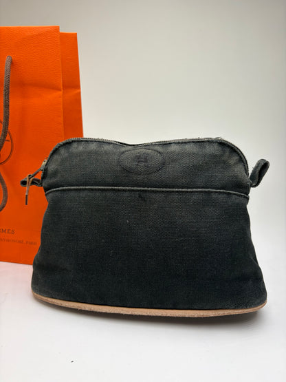 Vintage Hermès Canvas Cosmetic Pouch Black Silver