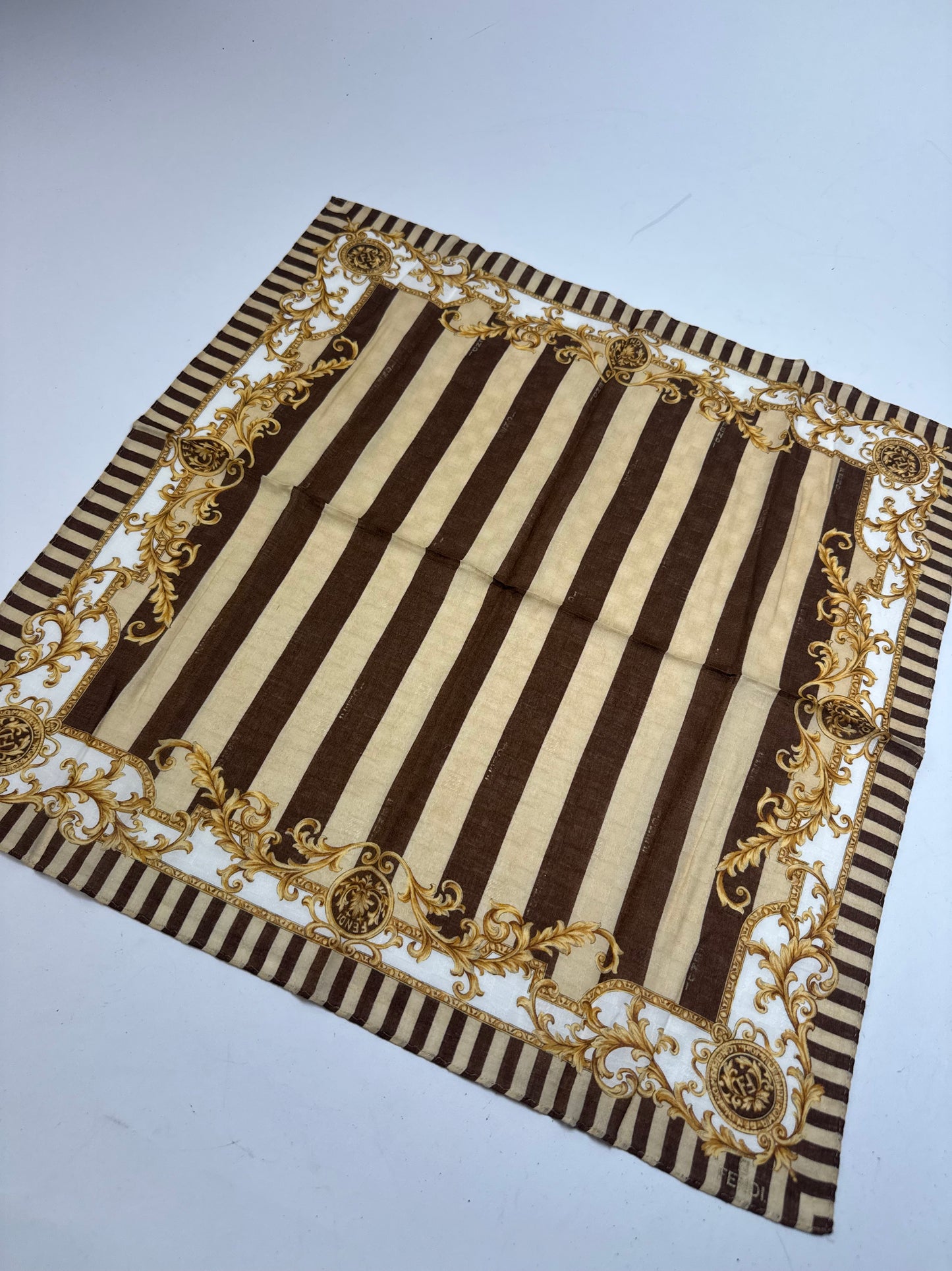 Vintage Fendi Striped Scarf Brown Gold