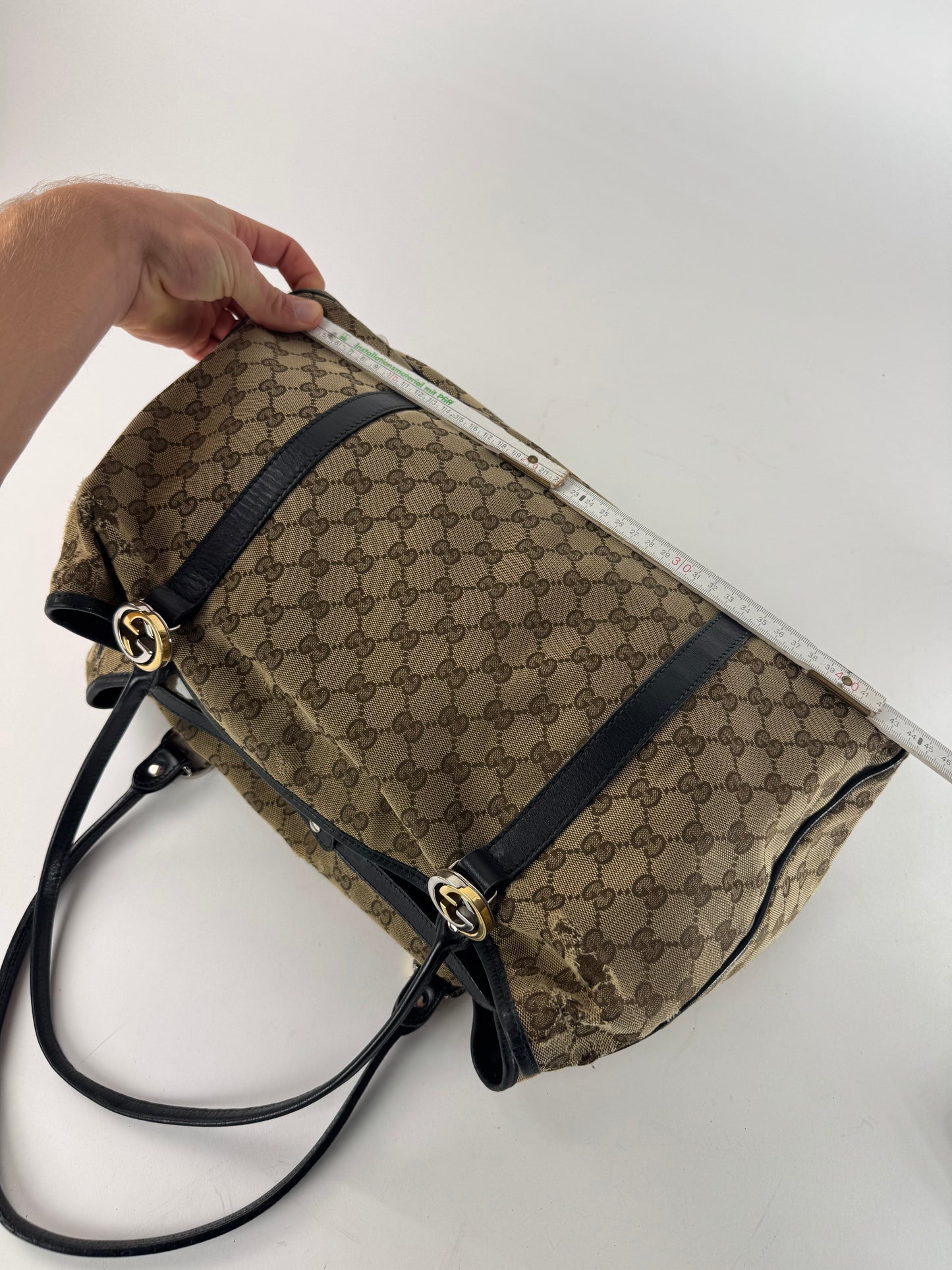 Vintage Gucci Monogram Tote Bag Beige Brown Black