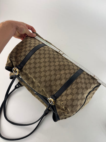 Vintage Gucci Monogram Tote Bag Beige Brown Black