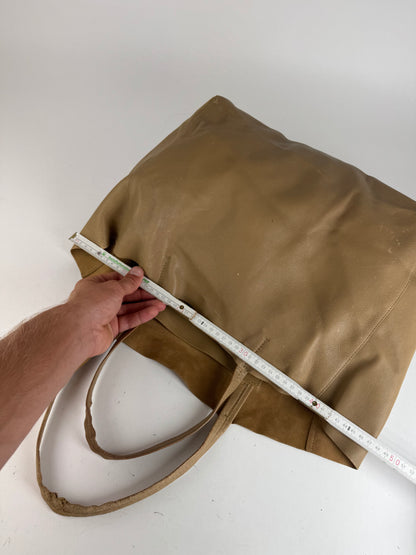 Grand sac fourre-tout vintage en cuir camel Céline Paris