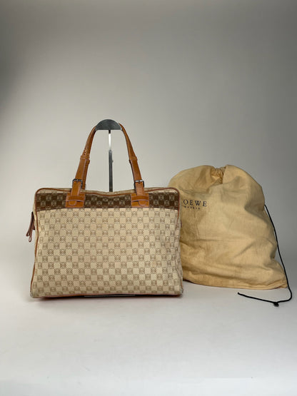 Vintage Loewe Madrid Monogram Weekender Handbag Beige Brown