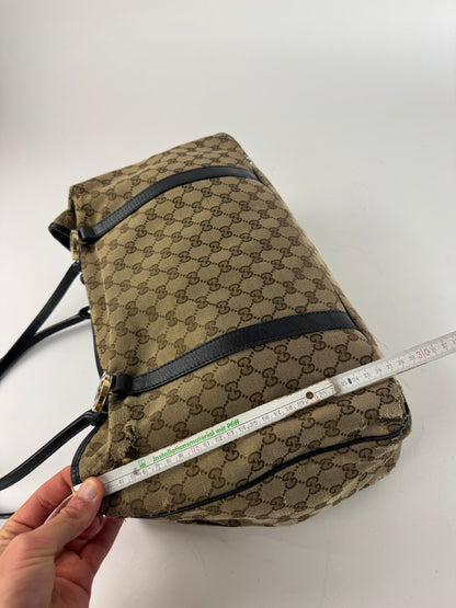 Vintage Gucci Monogram Tote Bag Beige Brown Black