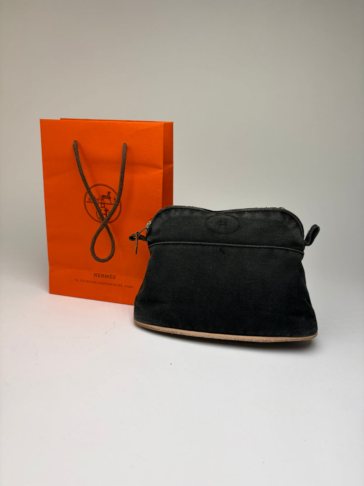 Vintage Hermès Canvas Cosmetic Pouch Black Silver