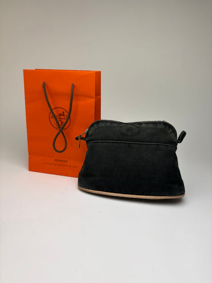 Vintage Hermès Canvas Cosmetic Pouch Black Silver