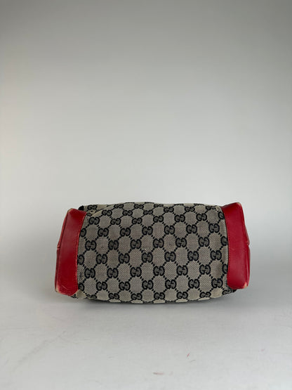 Vintage Gucci Monogram Leather Canvas Handbag Grey Black Red