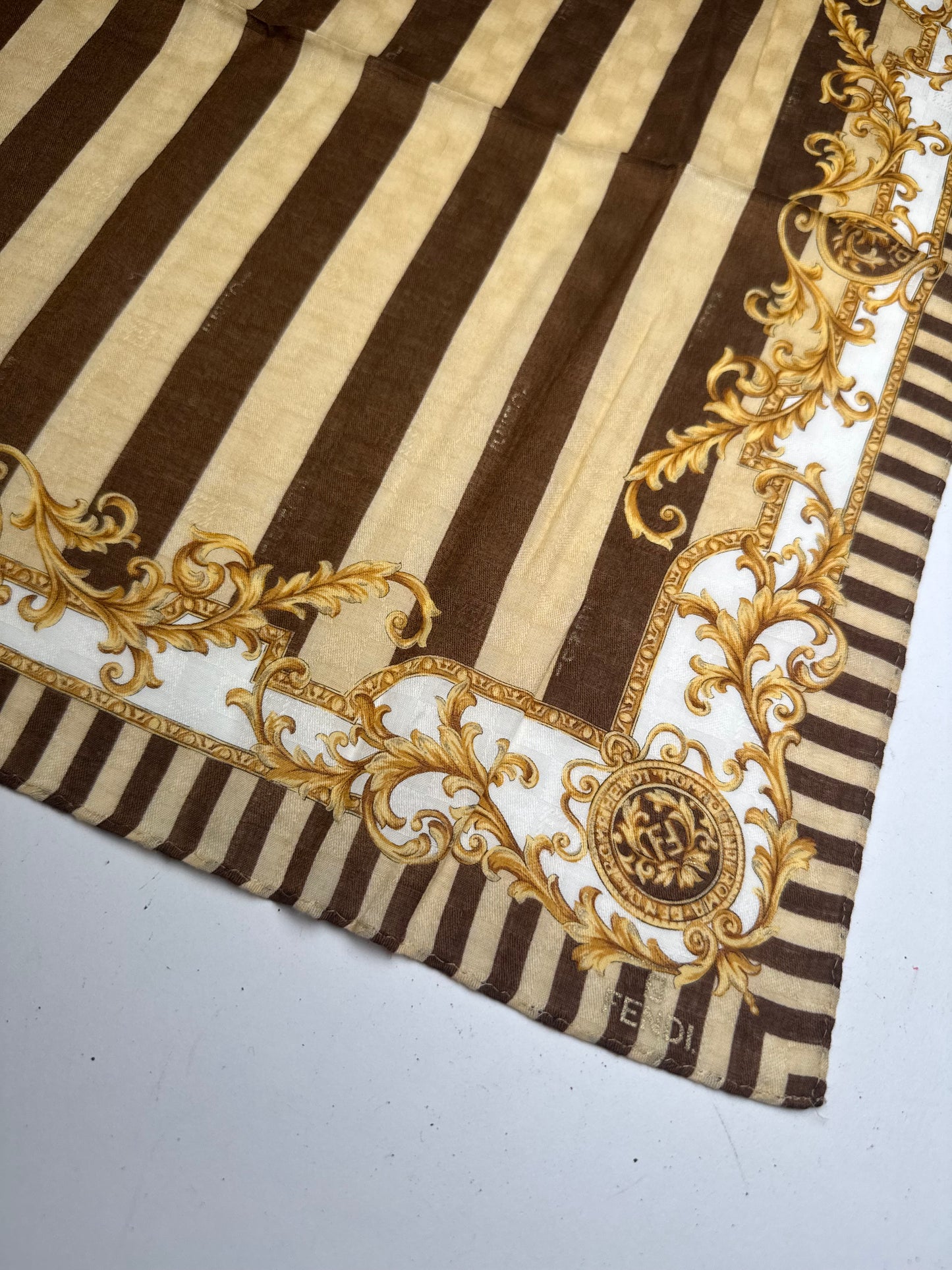 Vintage Fendi Striped Scarf Brown Gold