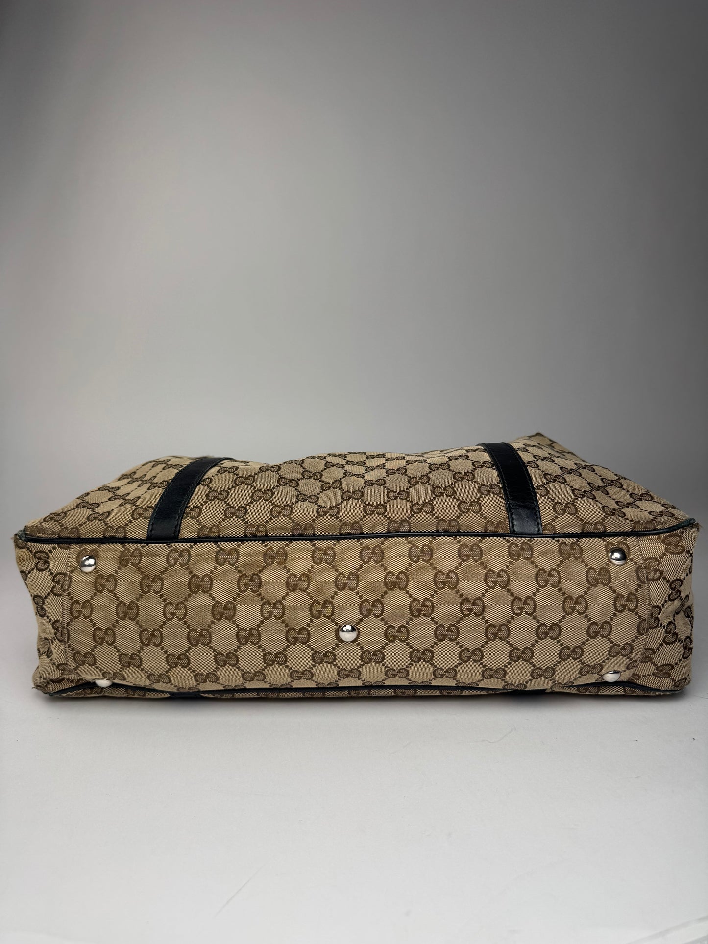 Vintage Gucci Monogram Tote Bag Beige Brown Black