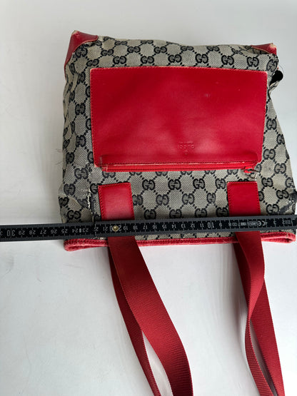 Vintage Gucci Monogram Leather Canvas Handbag Grey Black Red