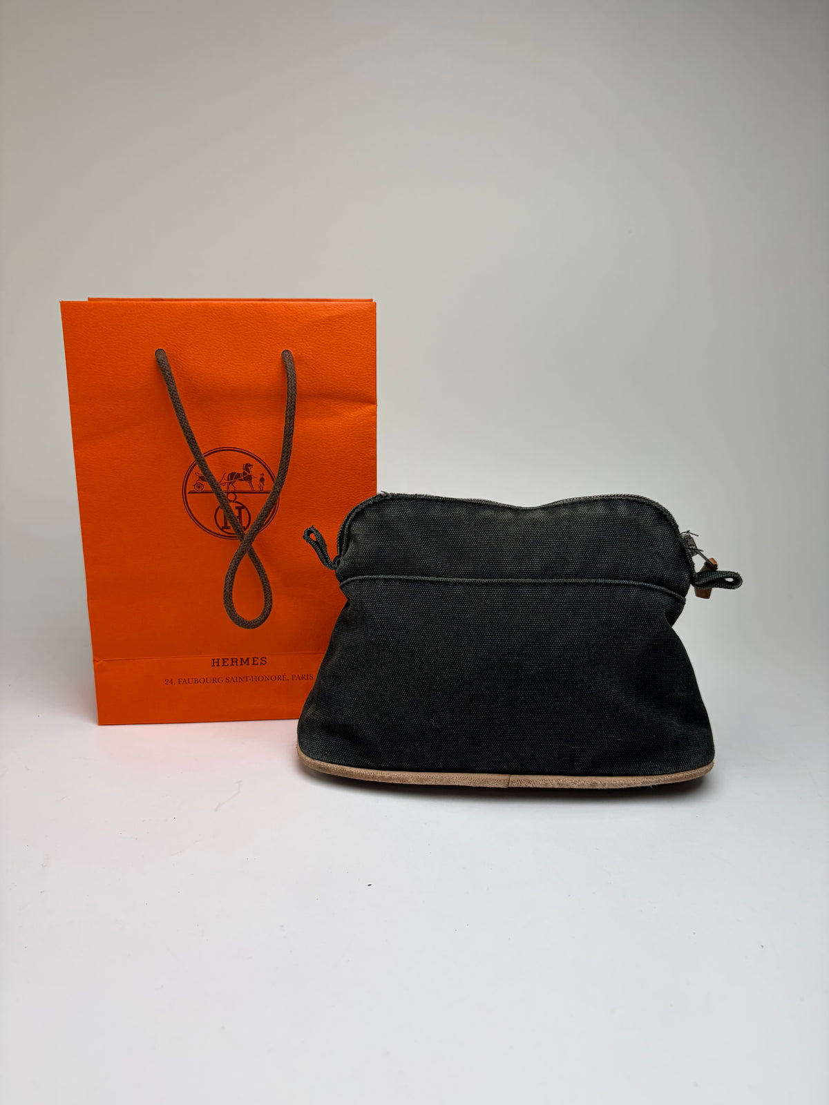 Vintage Hermès Canvas Cosmetic Pouch Black Silver