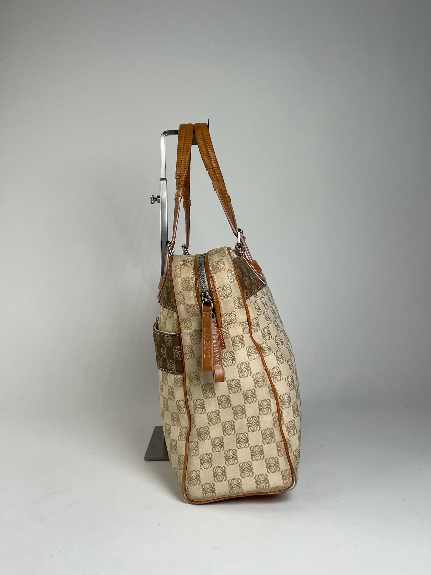 Vintage Loewe Madrid Monogram Weekender Handbag Beige Brown