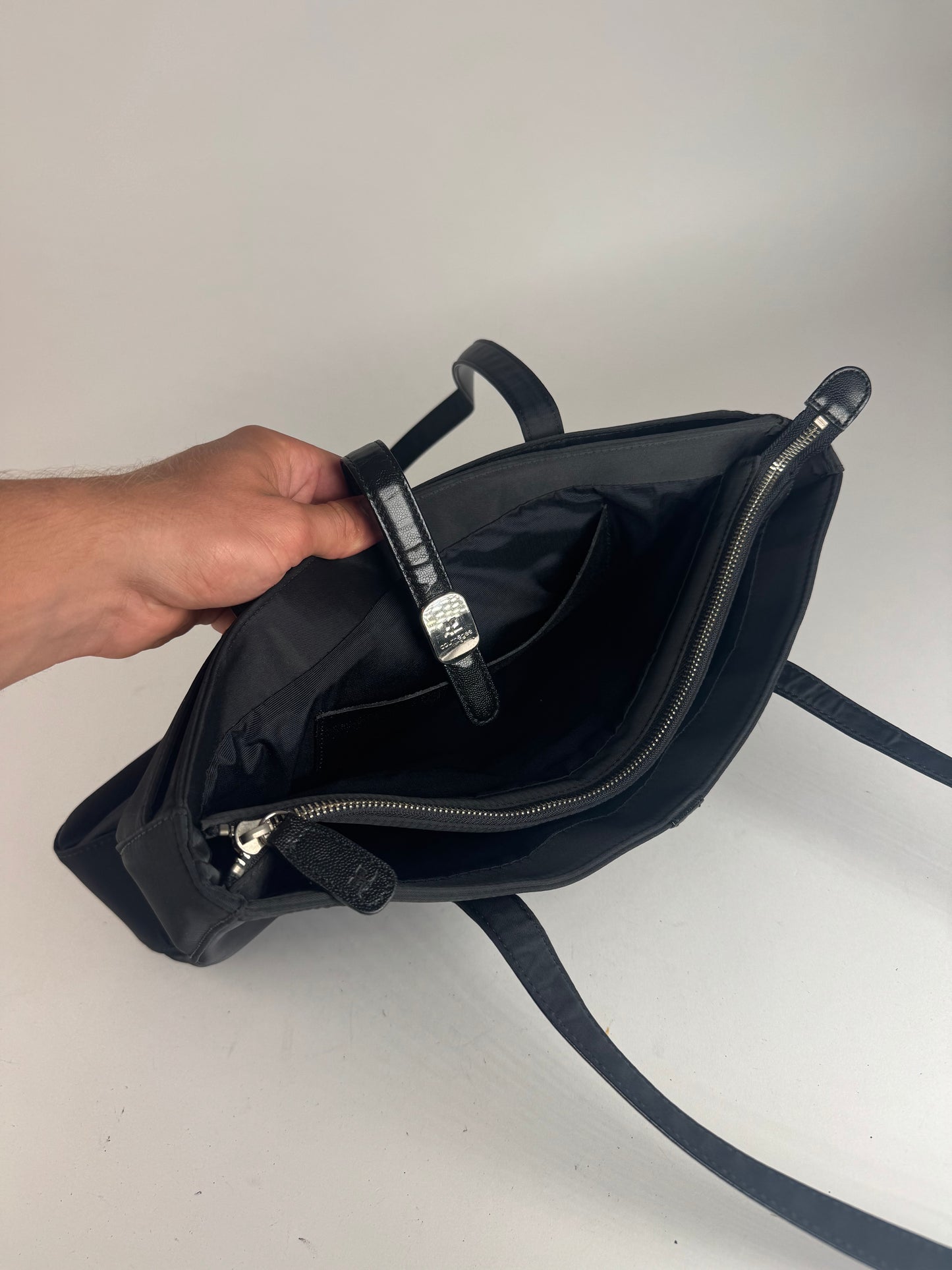 Sac Courreges vintage en cuir et polyester noir