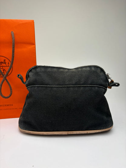 Vintage Hermès Canvas Cosmetic Pouch Black Silver