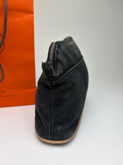 Vintage Hermès Canvas Cosmetic Pouch Black Silver