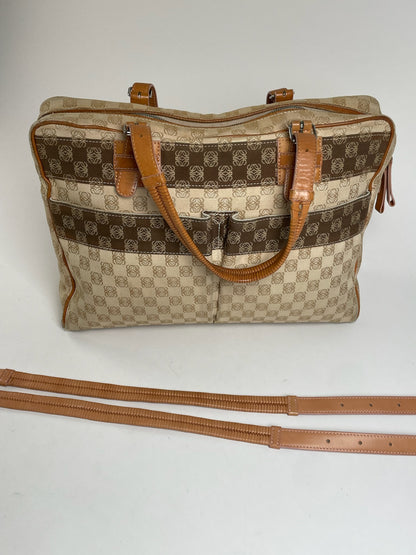 Vintage Loewe Madrid Monogram Weekender Handbag Beige Brown