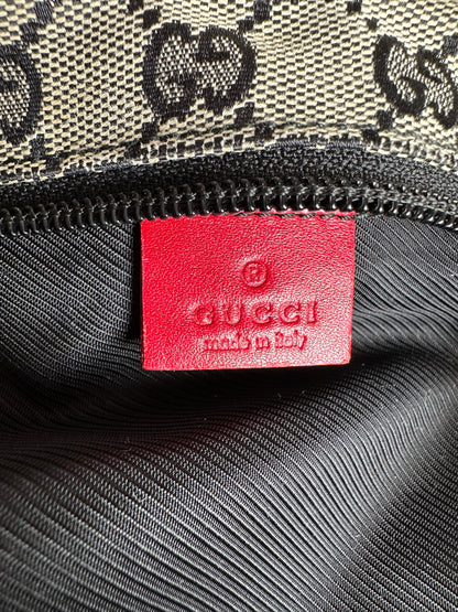 Vintage Gucci Monogram Leather Canvas Handbag Grey Black Red