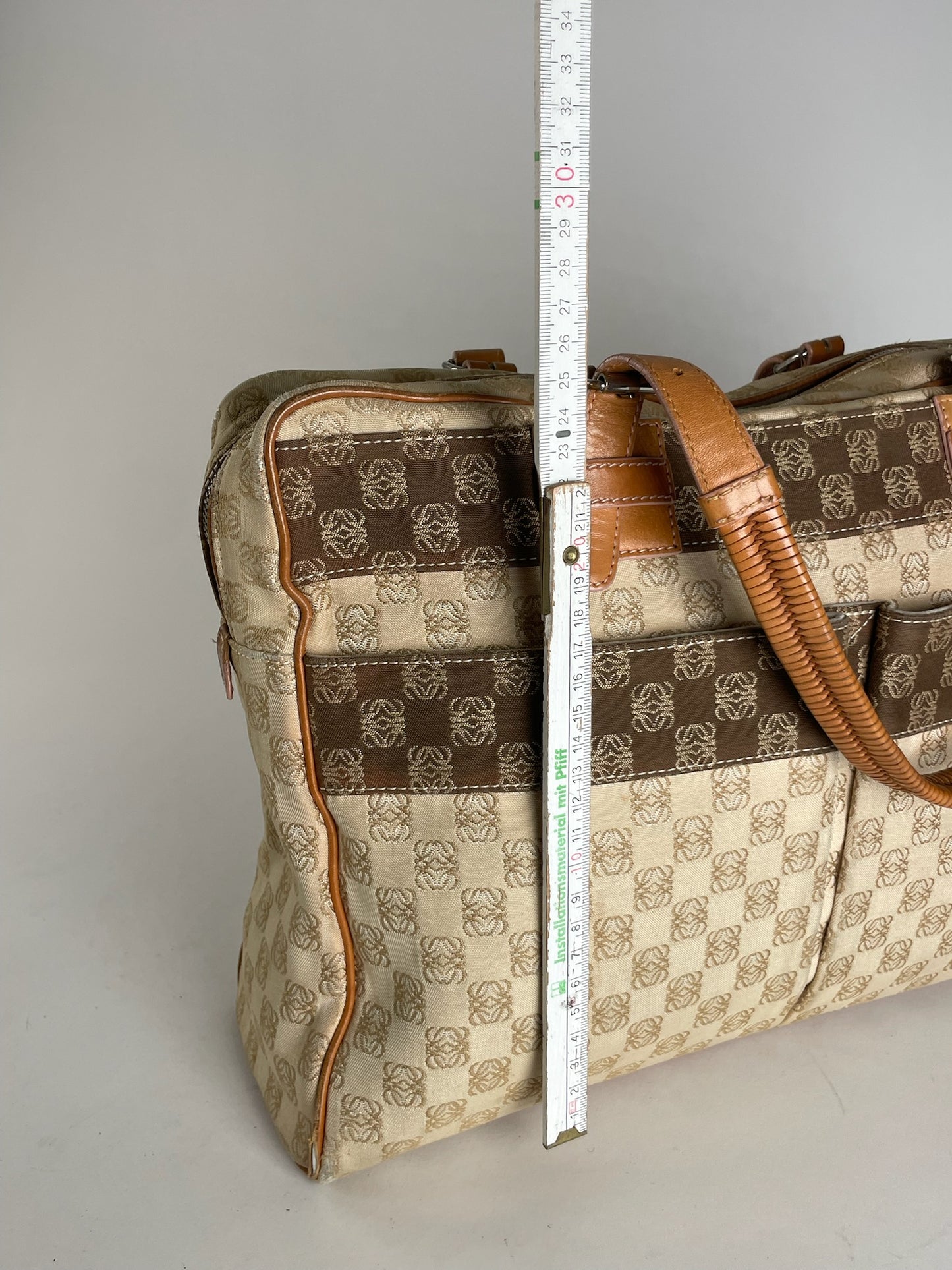 Vintage Loewe Madrid Monogram Weekender Handbag Beige Brown