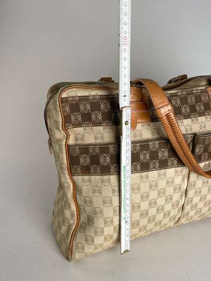 Vintage Loewe Madrid Monogram Weekender Handbag Beige Brown
