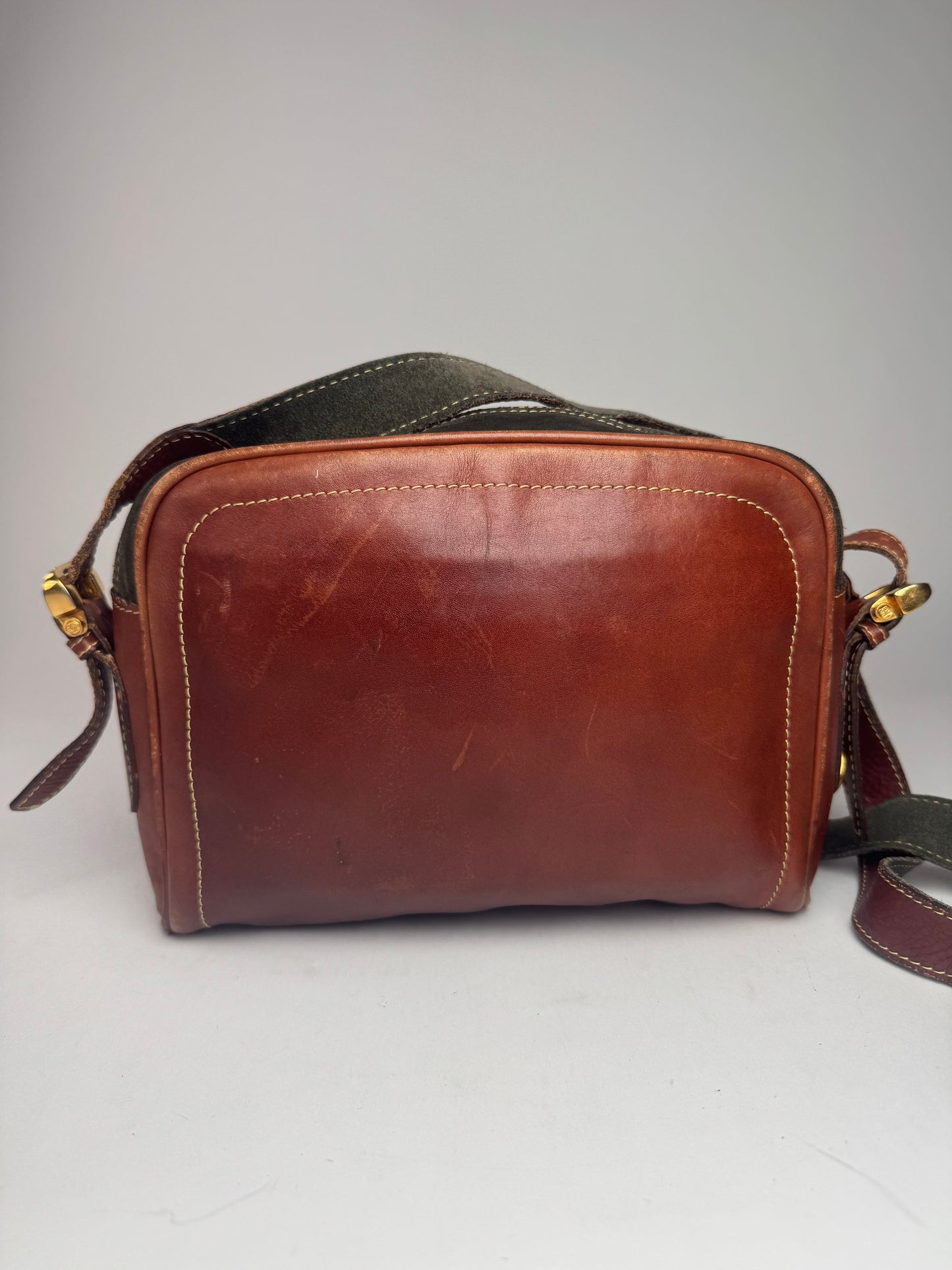 Vintage Loewe Madrid Suede Leather Bag Green Brown