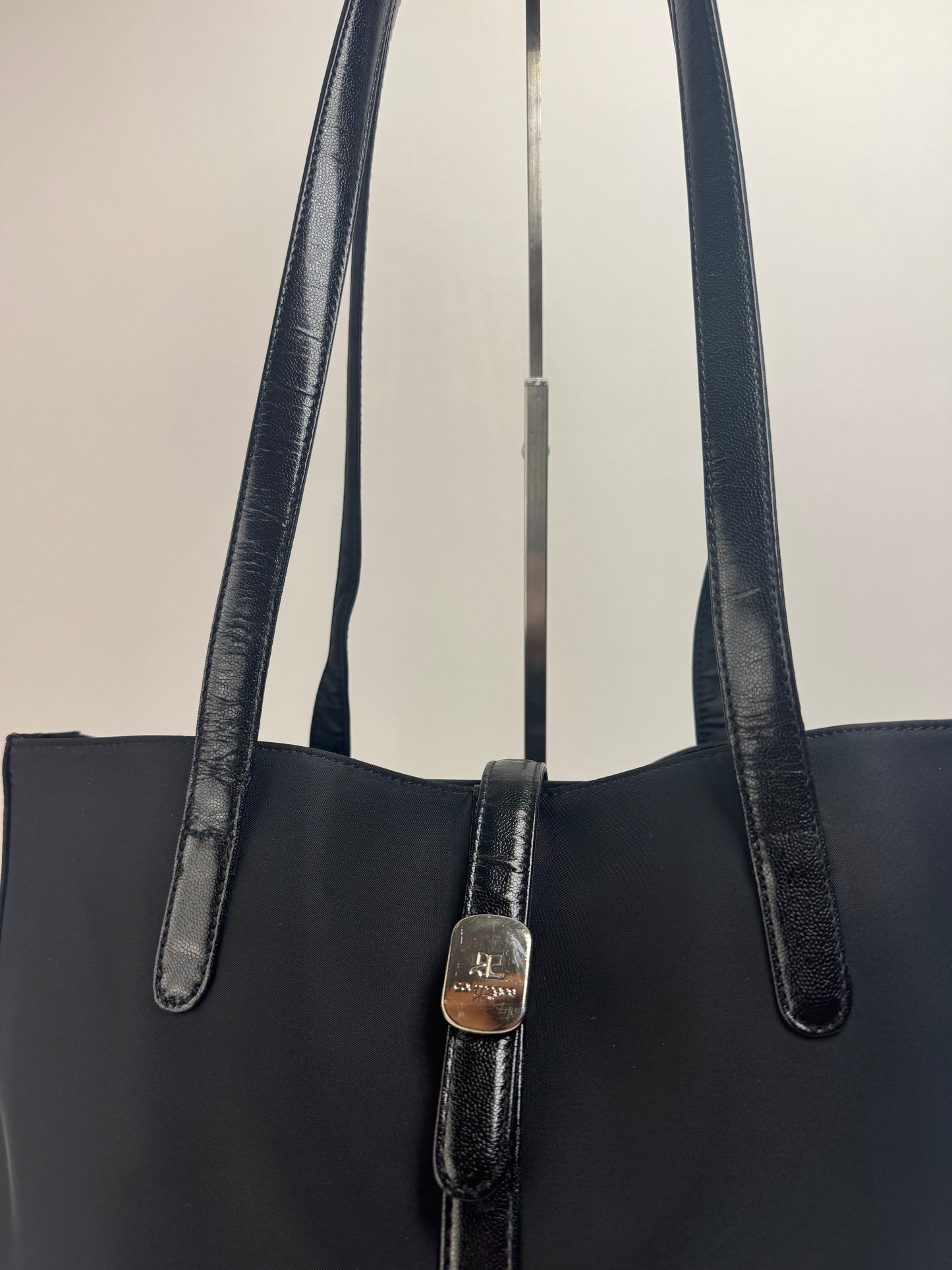 Sac Courreges vintage en cuir et polyester noir