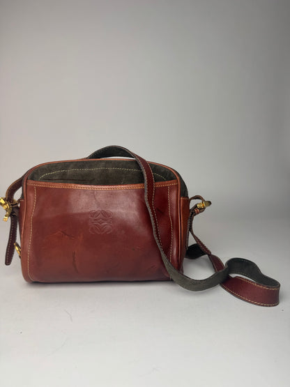 Vintage Loewe Madrid Suede Leather Bag Green Brown