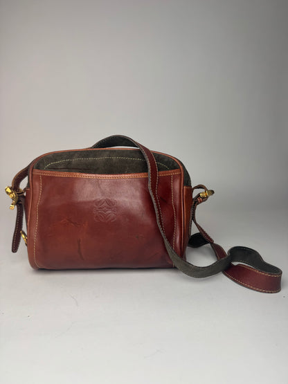 Vintage Loewe Madrid Suede Leather Bag Green Brown