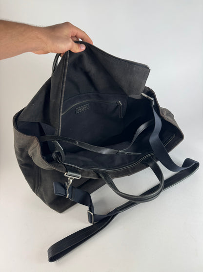 Vintage Yves Saint Laurent Denim / Leather Duffel Bag Black Brown