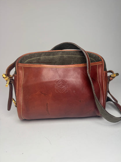 Vintage Loewe Madrid Suede Leather Bag Green Brown