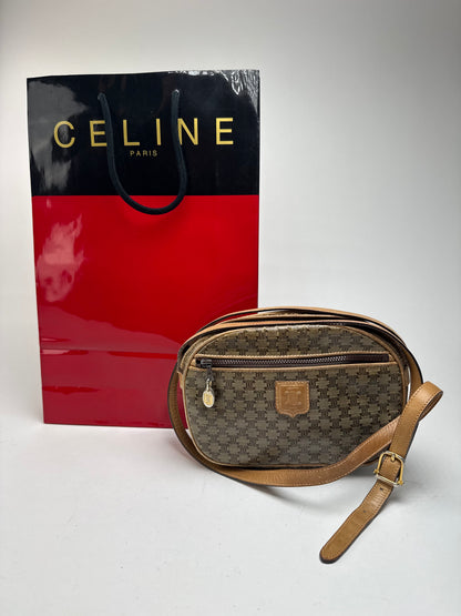 Vintage Celine patent leather crossbody Bag khaki Brown Triomphe