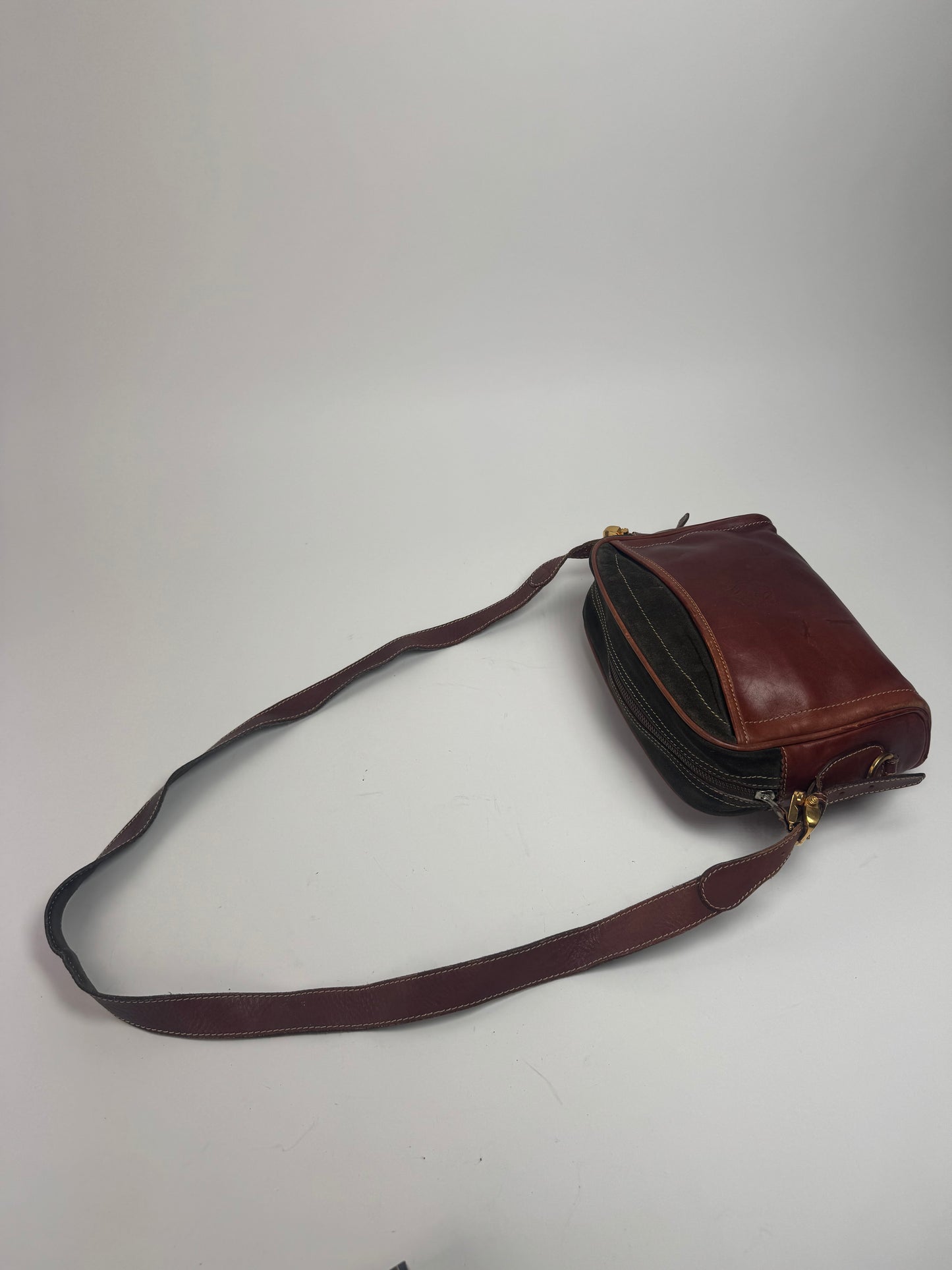 Vintage Loewe Madrid Suede Leather Bag Green Brown