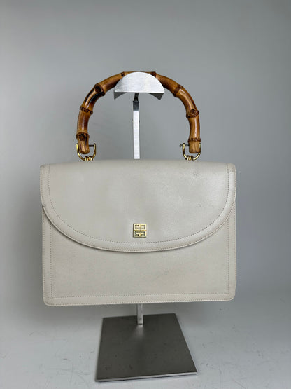 Vintage Givenchy Leather Handbag Cream Gold Clasp c. 1990s