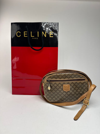 Vintage Celine patent leather crossbody Bag khaki Brown Triomphe