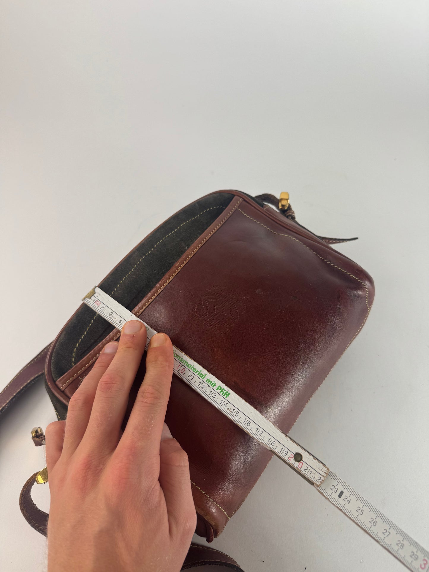 Vintage Loewe Madrid Suede Leather Bag Green Brown