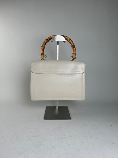Vintage Givenchy Leather Handbag Cream Gold Clasp c. 1990s