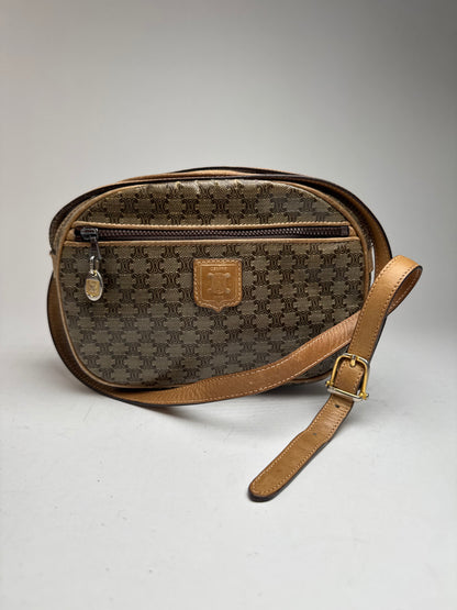 Vintage Celine patent leather crossbody Bag khaki Brown Triomphe