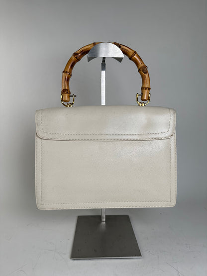 Vintage Givenchy Leather Handbag Cream Gold Clasp c. 1990s