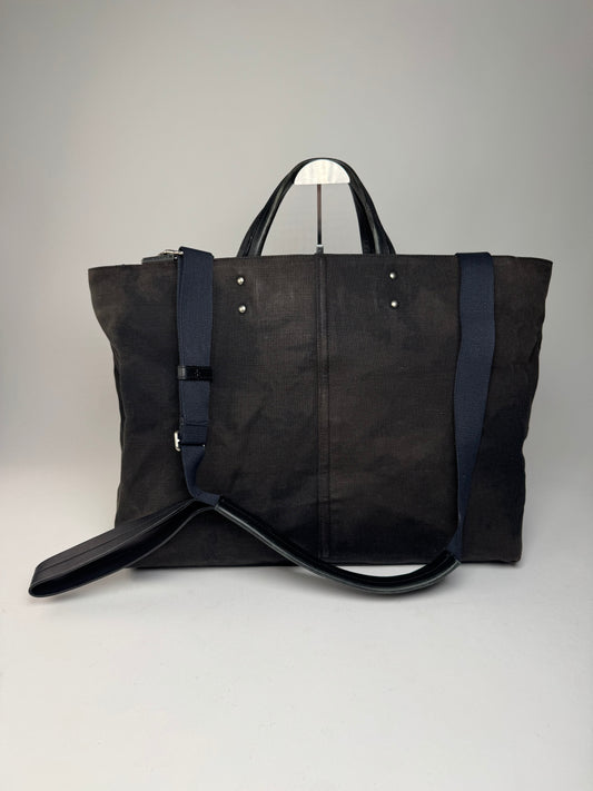 Vintage Yves Saint Laurent Denim / Leather Duffel Bag Black Brown