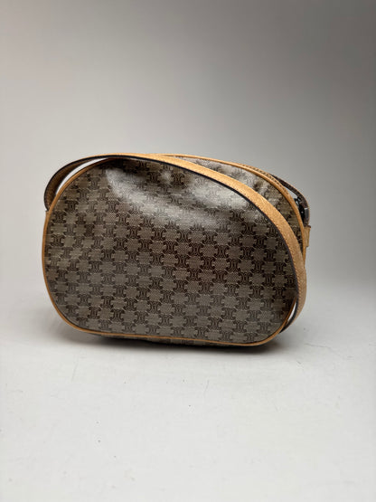 Vintage Celine patent leather crossbody Bag khaki Brown Triomphe