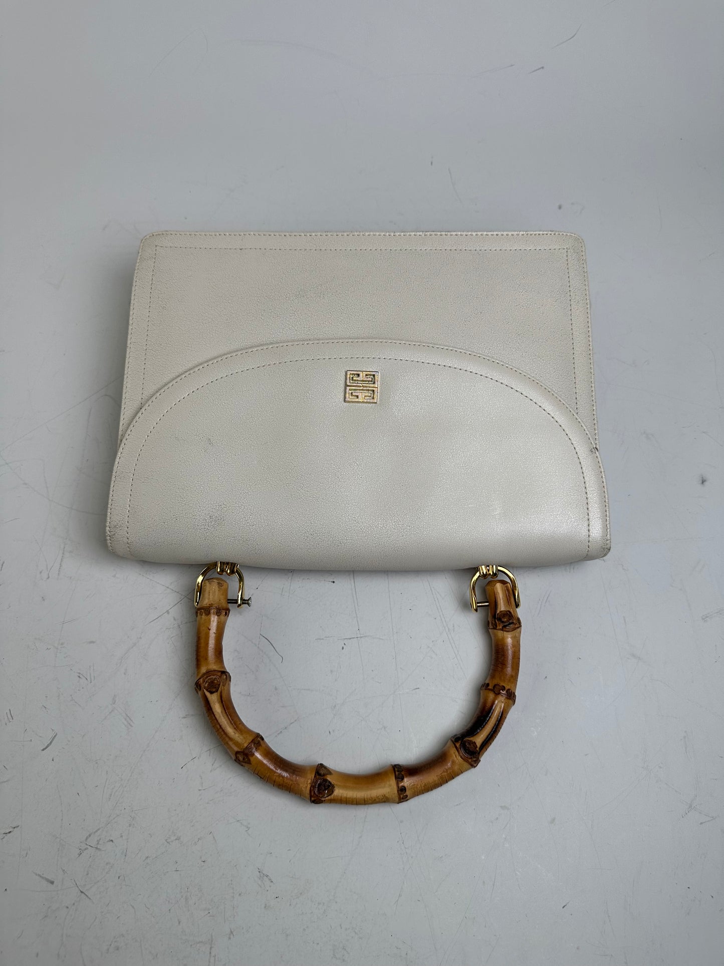 Vintage Givenchy Leather Handbag Cream Gold Clasp c. 1990s