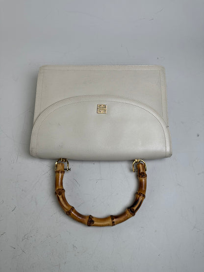 Vintage Givenchy Leather Handbag Cream Gold Clasp c. 1990s