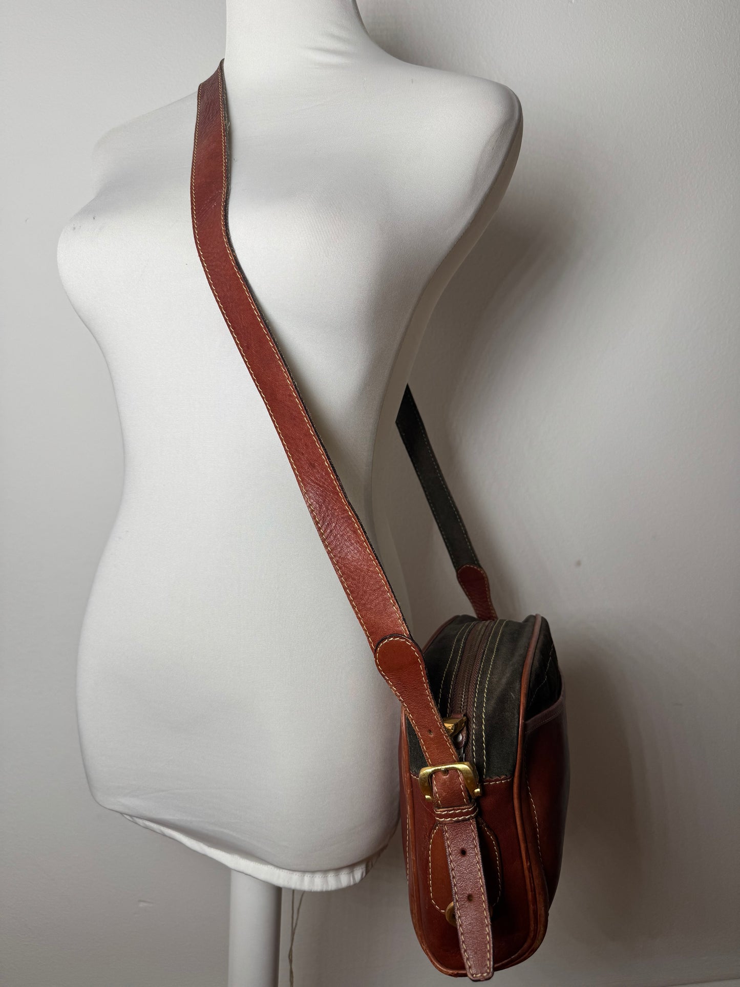 Vintage Loewe Madrid Suede Leather Bag Green Brown