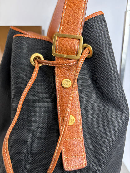 Vintage Gucci Canvas Drawstring Shoulder Bag Late 1990s Black Brown